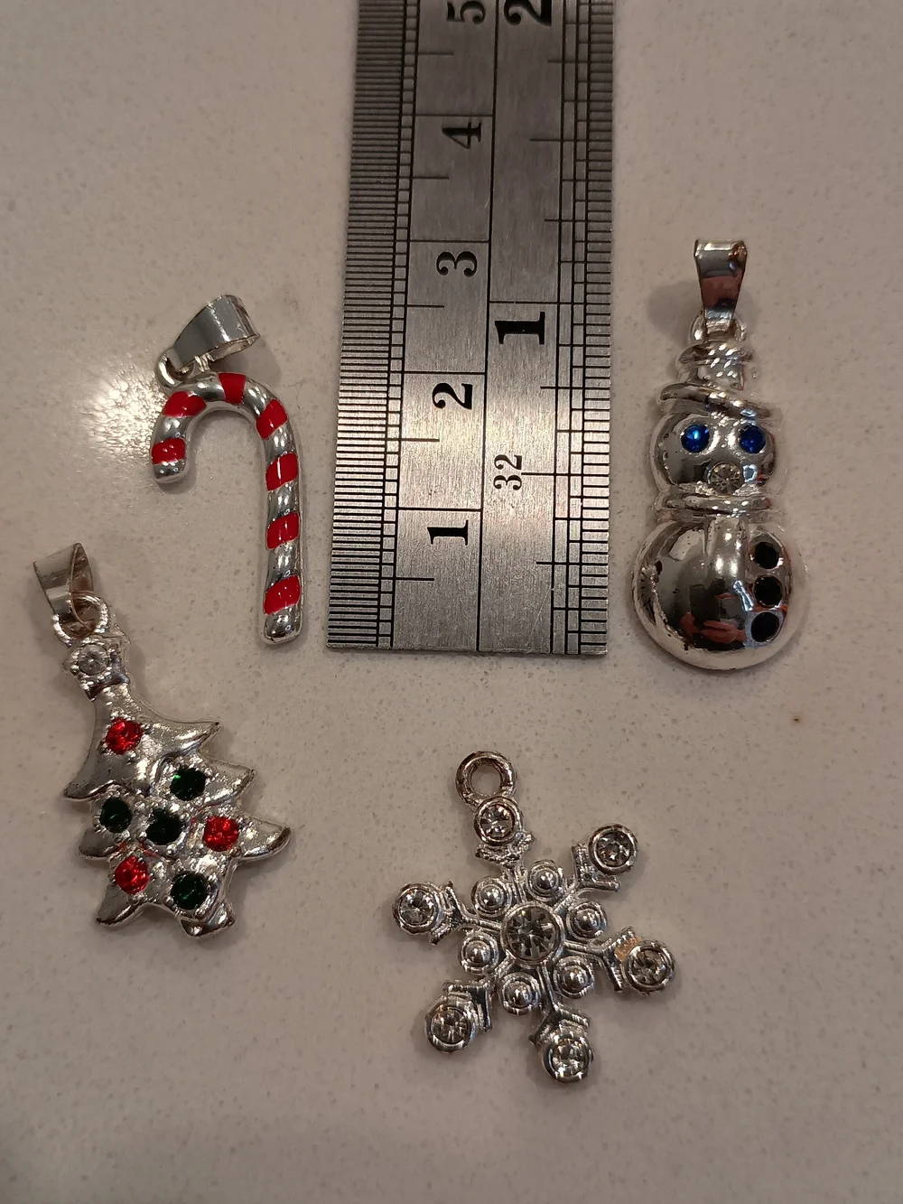 Lot Of 4 Silver Tone Christmas Winter Charms With Rhinestones * Pre-Owned *